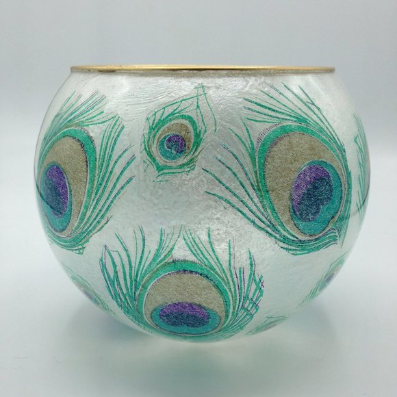 Peacock Eyes Rice Paper on a 6” Bubble Bowl - Picture 1 of 1